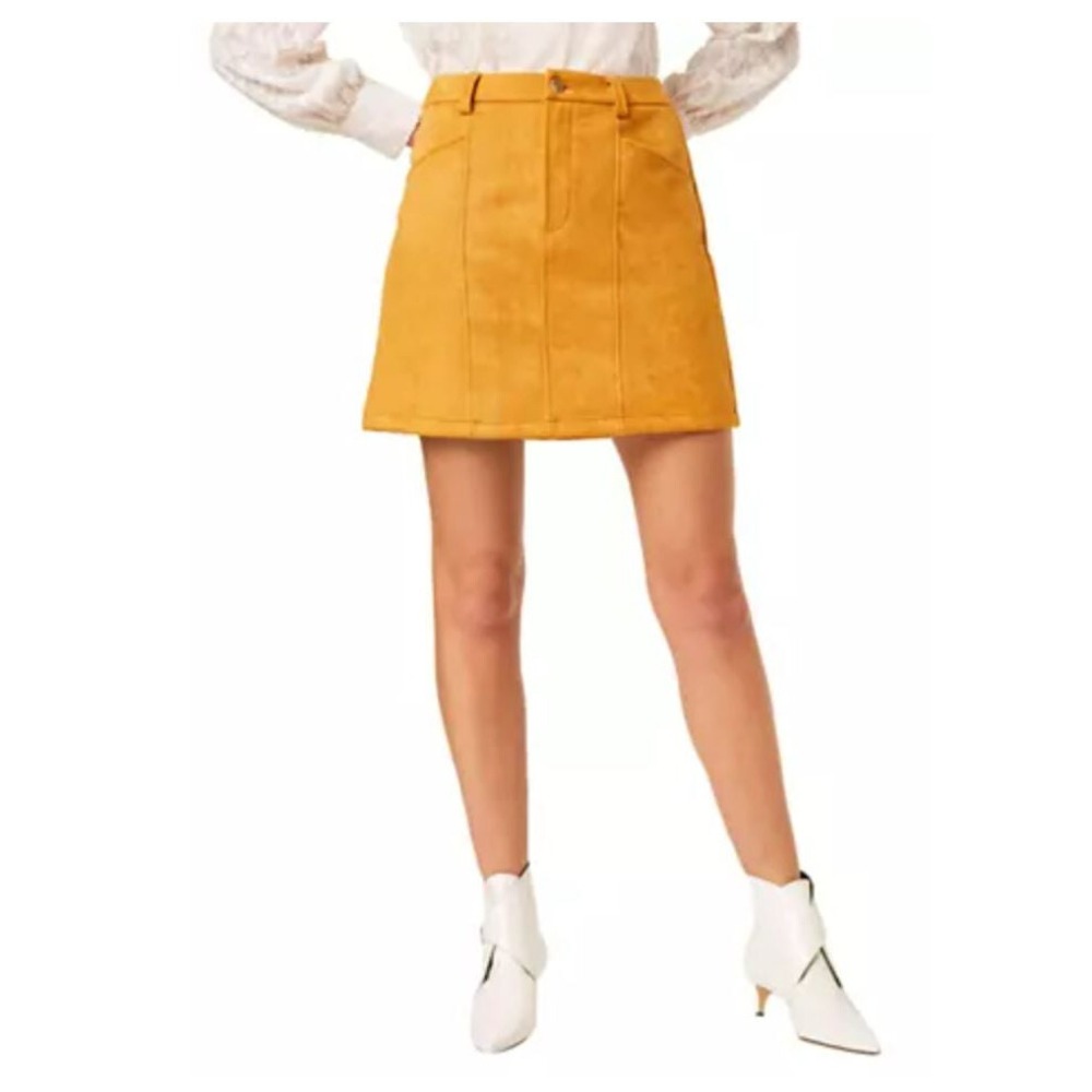 French Connection Golden Oak Orange A-Line Mini Skirt Pockets 73NAD Sz 8 $118